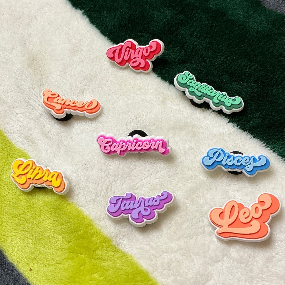 Jibbitz Zodiac Shoe Charms-Pink, Orange, Green, Blue, Yellow, Purple